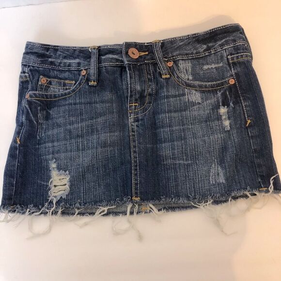 Refuge Y2K Micro mini-Jean distressed Skirt Blue Denim size 3 - Picture 1 of 13